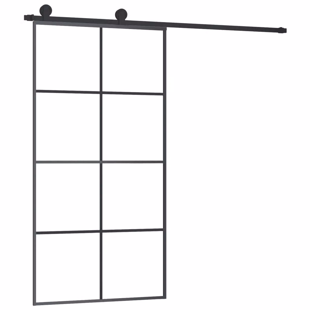 Porta Scorrevole vidaXL in Vetro e Alluminio Nero Stile Industrial L: 102,5 cm, H: 205 cm – 2