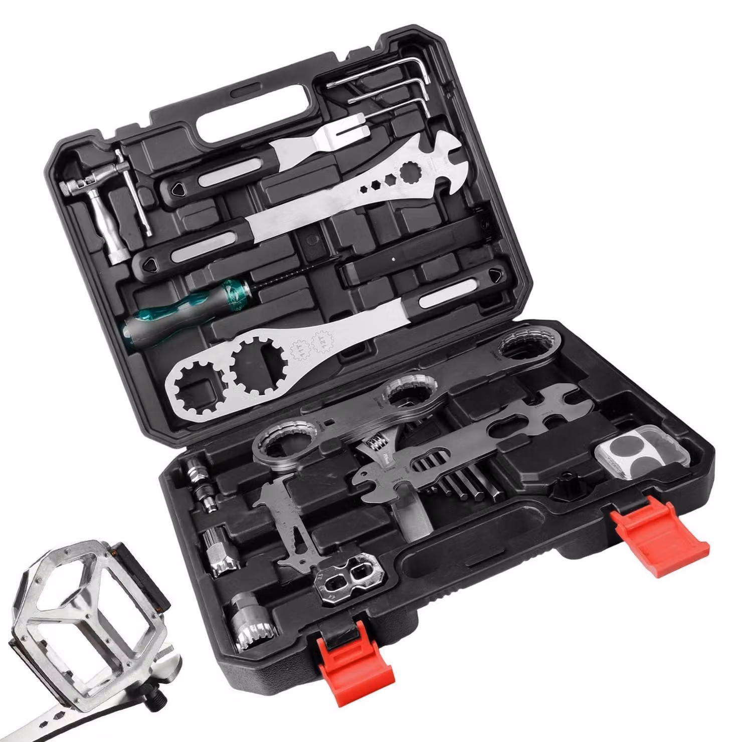 Kit di strumenti multifunzione per la riparazione di biciclette, in una custodia portatile
