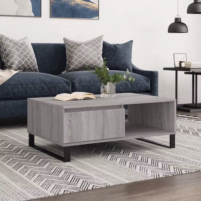 The Living Store Tavolino Grigio Sonoma 90x60x35 cm Materiale a base di legno