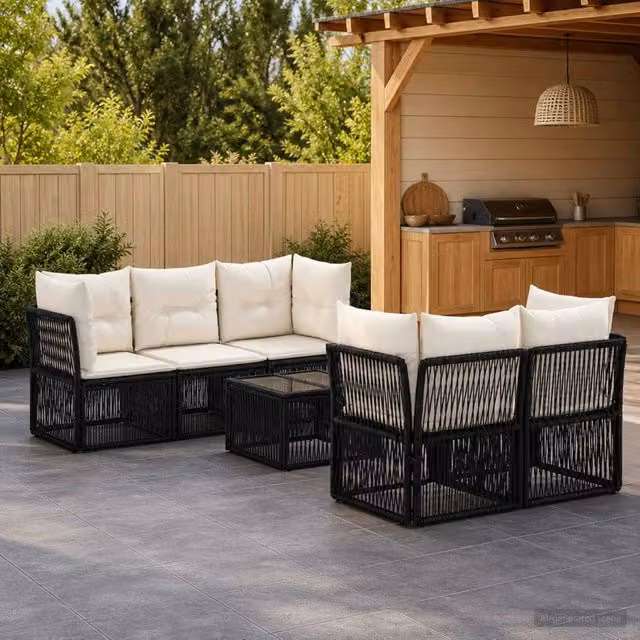 Set Divano da Giardino 6 pz Nero polyrattan 3434134