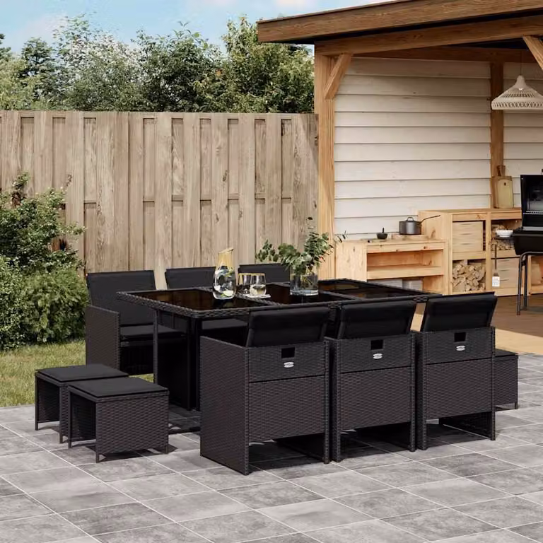 vidaXL Set da Pranzo da Giardino 11 pz in Polyrattan Nero con Piano in Vetro