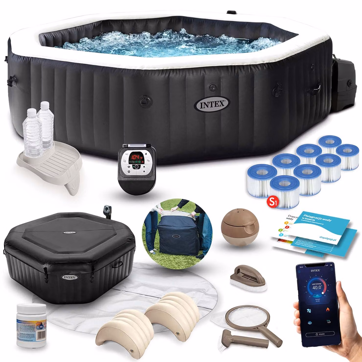 Jacuzzi gonfiabile con idromassaggio 218 x 71 cm 6 persone + accessori premium INTEX 28462