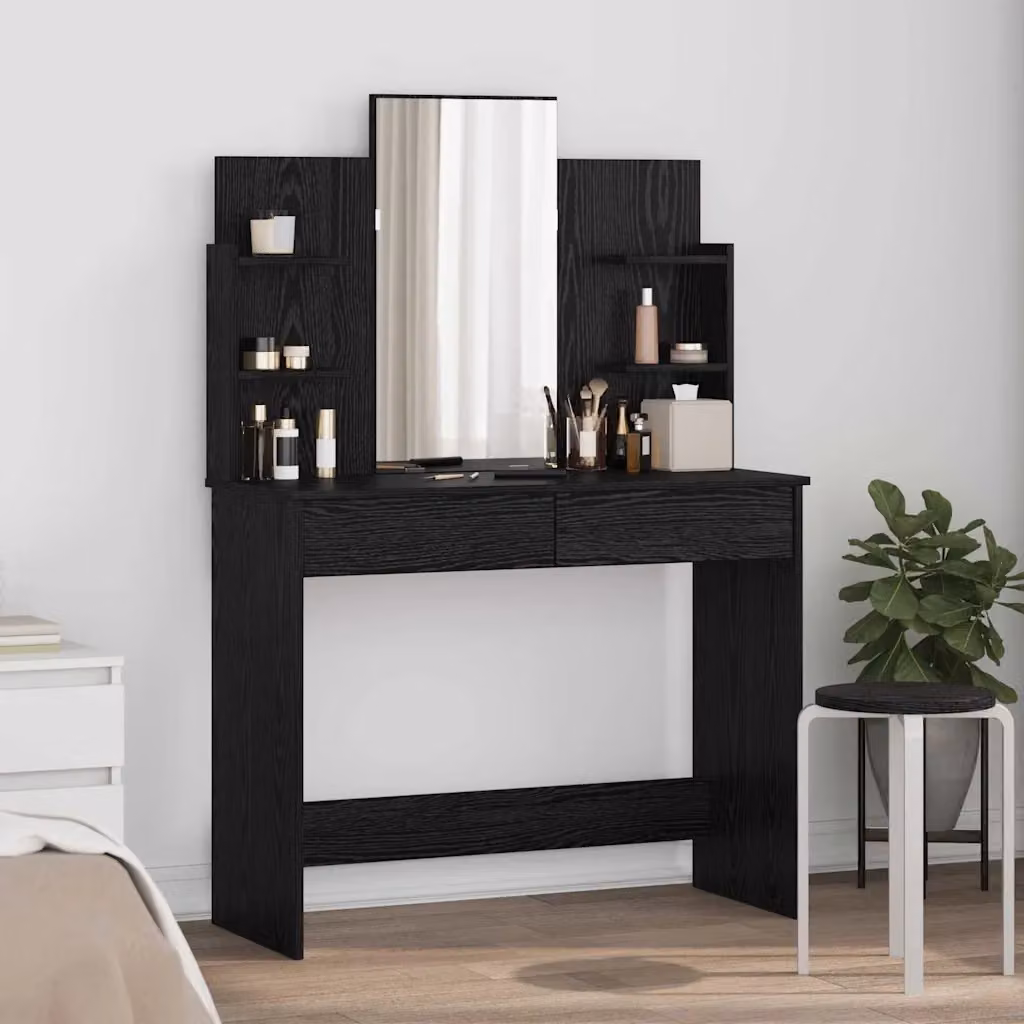 Mobile Toilette con Specchio vidaXL in Rovere Nero, L: 96 cm, P: 39 cm, H: 142 cm