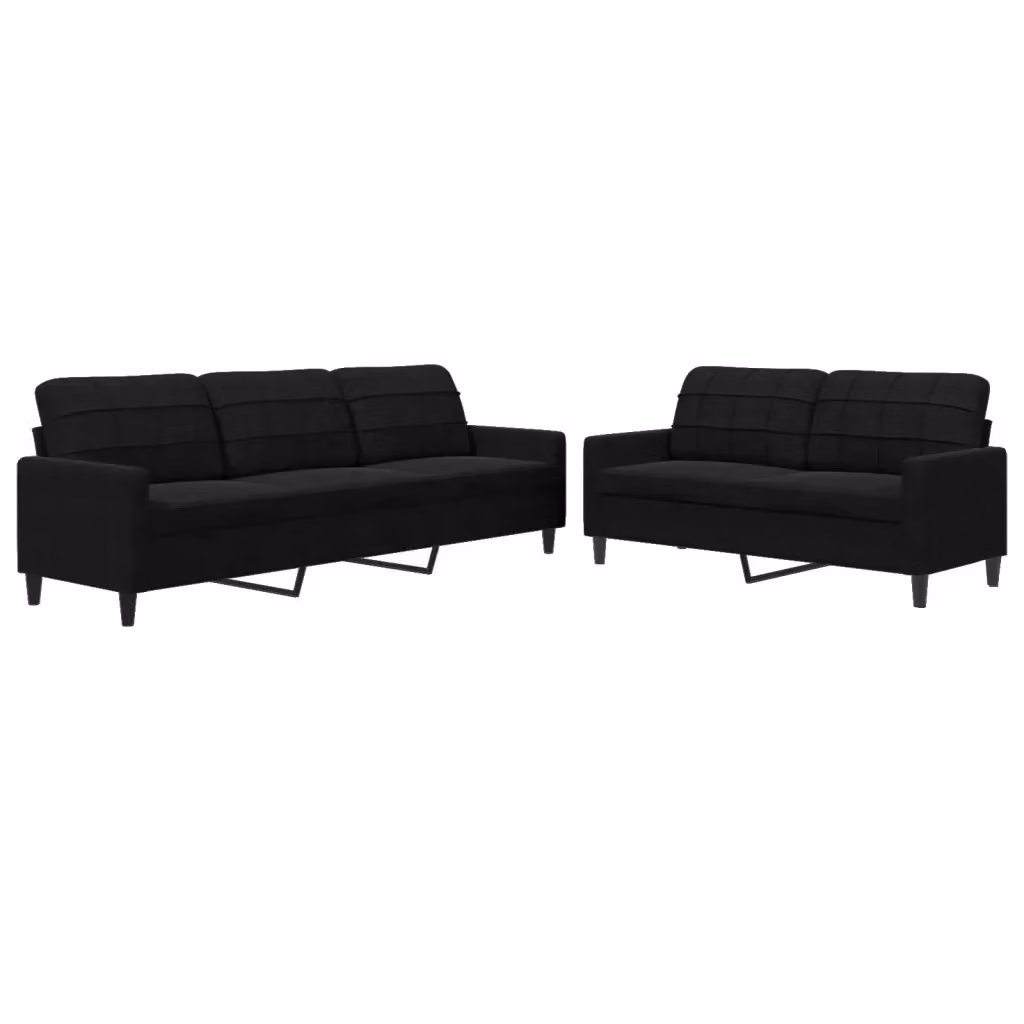 Set di 2 divani moderni vidaXL in velluto nero con cuscini e struttura in metallo – 2