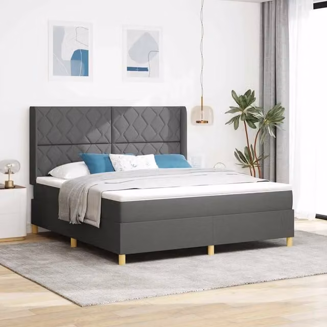 Letto a molle moderno vidaXL in tessuto grigio con strisce LED e porta USB L/P: 180 x 200 cm – 1