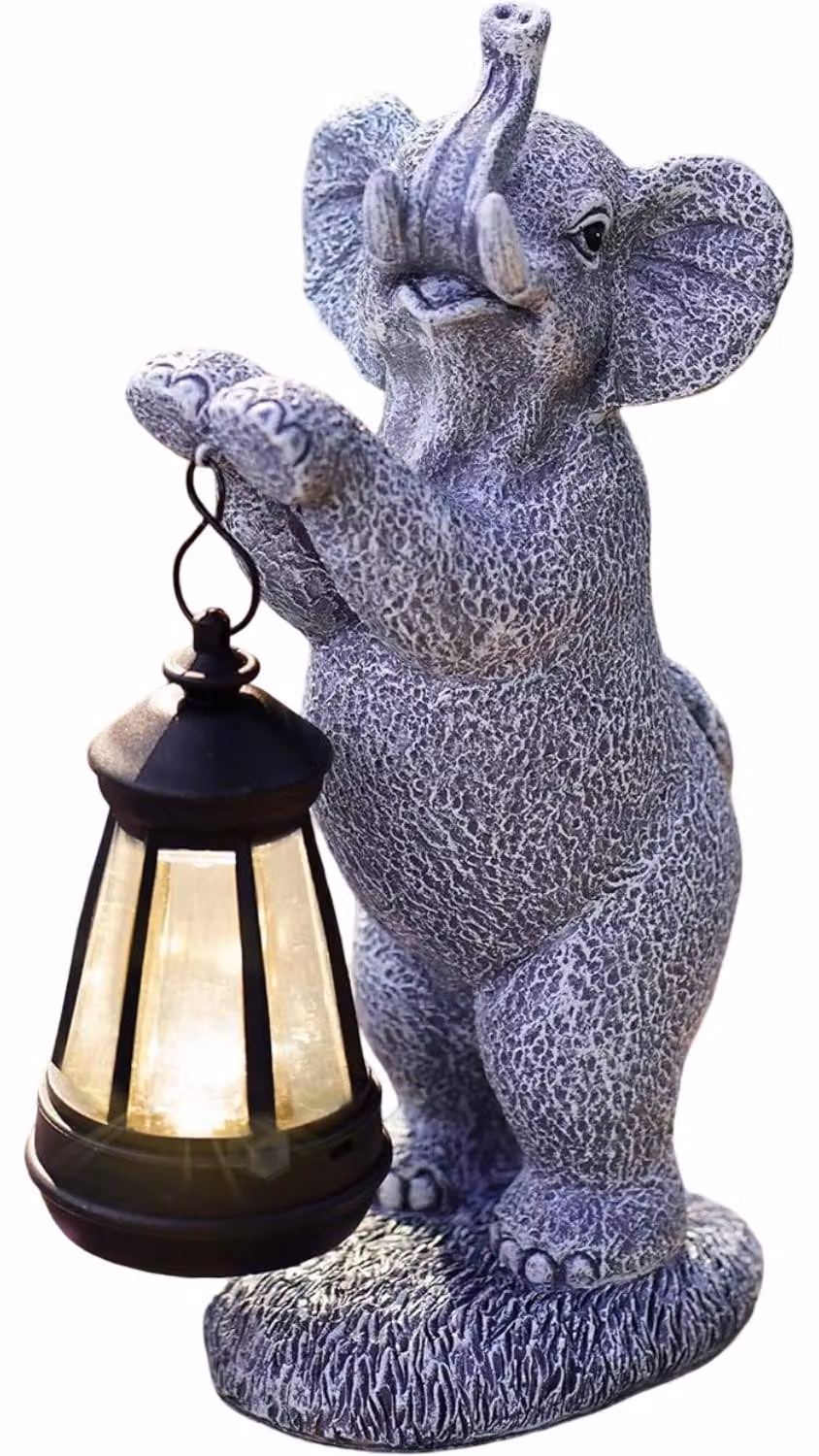 Lampada solare a LED per decorazioni da giardino, statuetta di elefante in stile vintage