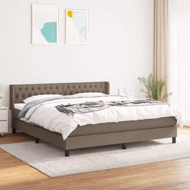 Letto Ibrido vidaXL con Giroletto a Molle e Materasso in Tessuto Beige e Bianco L/P/H: 180 x 200 x 88 cm – 1