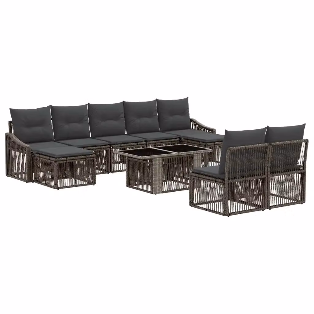 Set Divano da Giardino vidaXL 10 Pezzi in Polyrattan Grigio con Cuscini e Tavolino da Esterno – 2