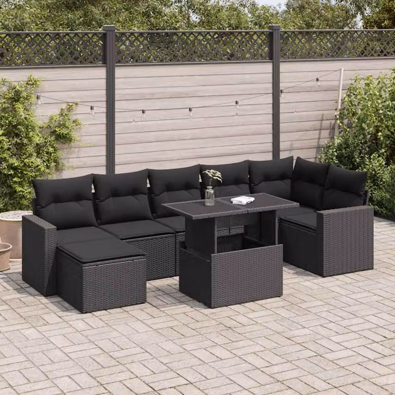 Maison Exclusive - Set da giardino 8 pezzi con cuscini in polyrattan nero