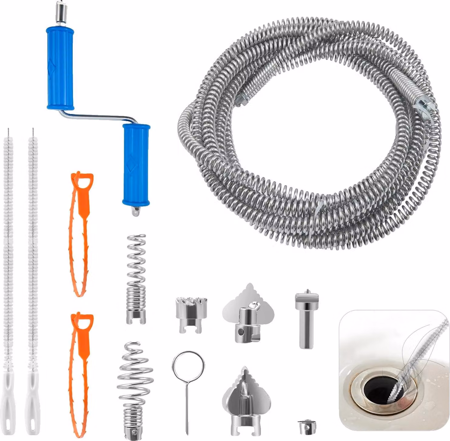 Coclea di scarico, lunghezza 5 m, 6 teste di taglio, set di tubi
