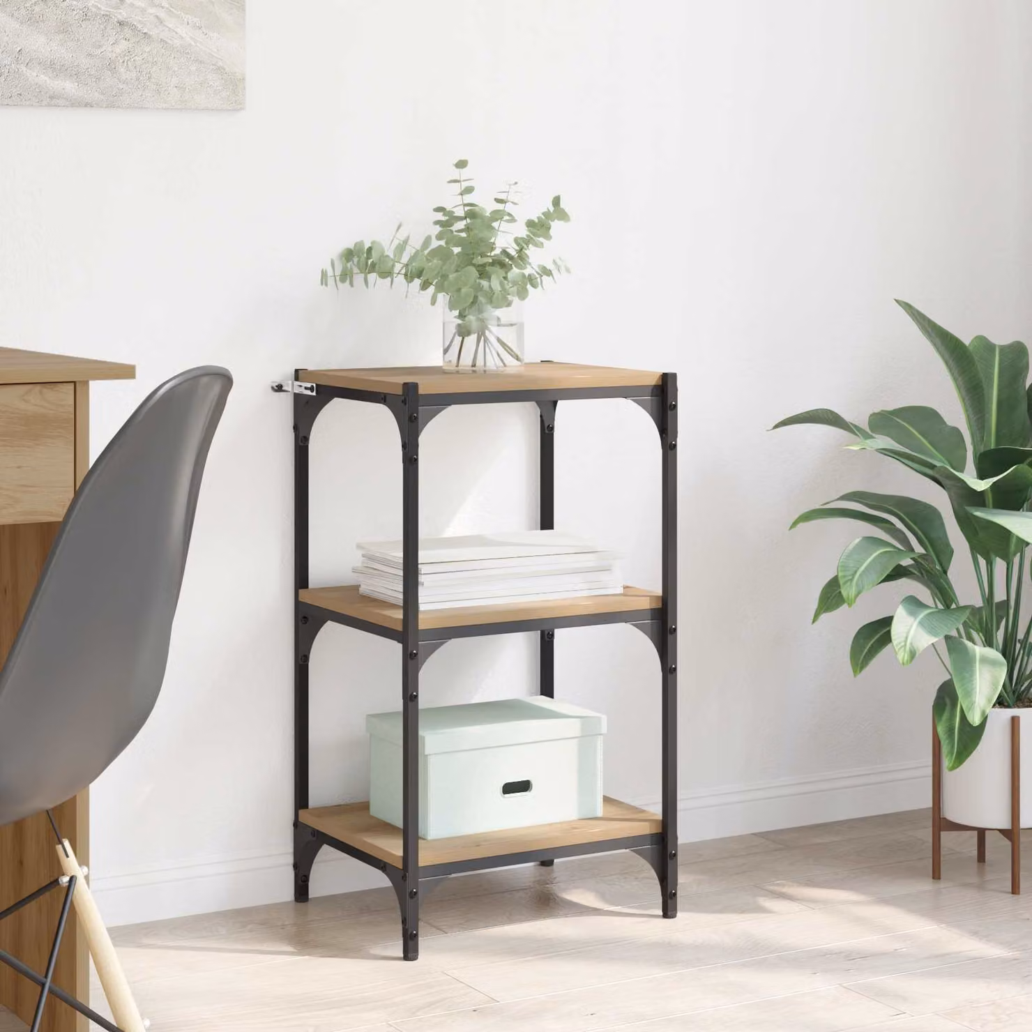vidaXL Armadio per Libri Industrial a 3 Livelli in Legno e Metallo, Nero e Marrone, L 40 cm x P 33 cm x H 70,5 cm