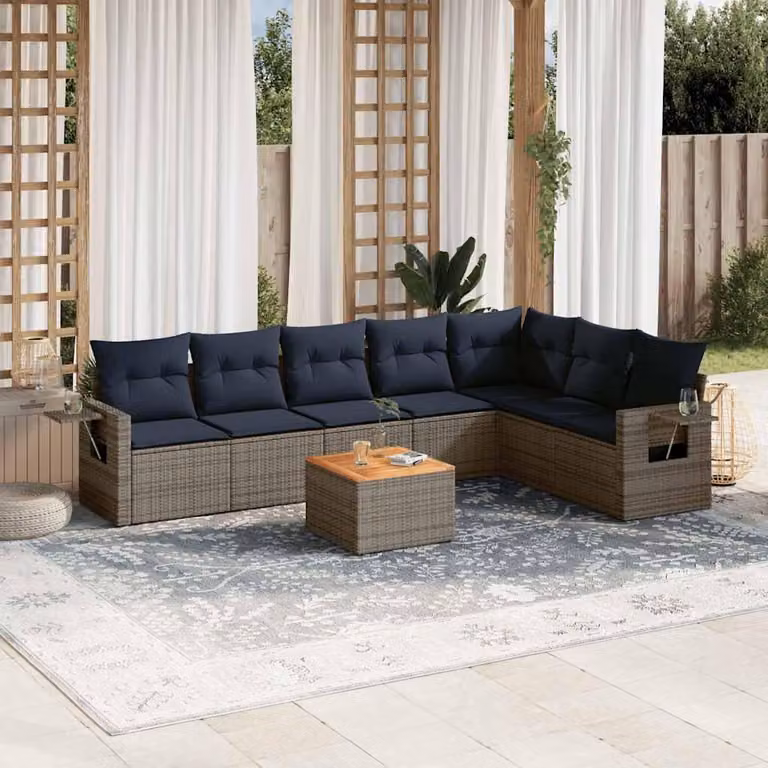 Maison Exclusive - Set di 8 divani da giardino con cuscini, grigio, polyrattan