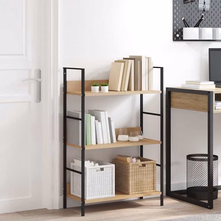 Scaffale per libri vidaXL con 3 ripiani in stile industrial, colore marrone e nero, L: 60 cm, P: 27,6 cm, H: 90,5 cm
