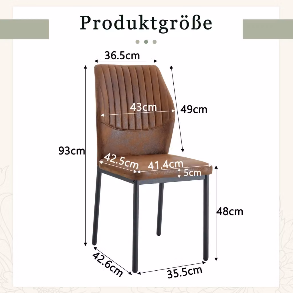 Set di 4 sedie da pranzo moderne in tessuto e similpelle marrone e nera con struttura in metallo – 2