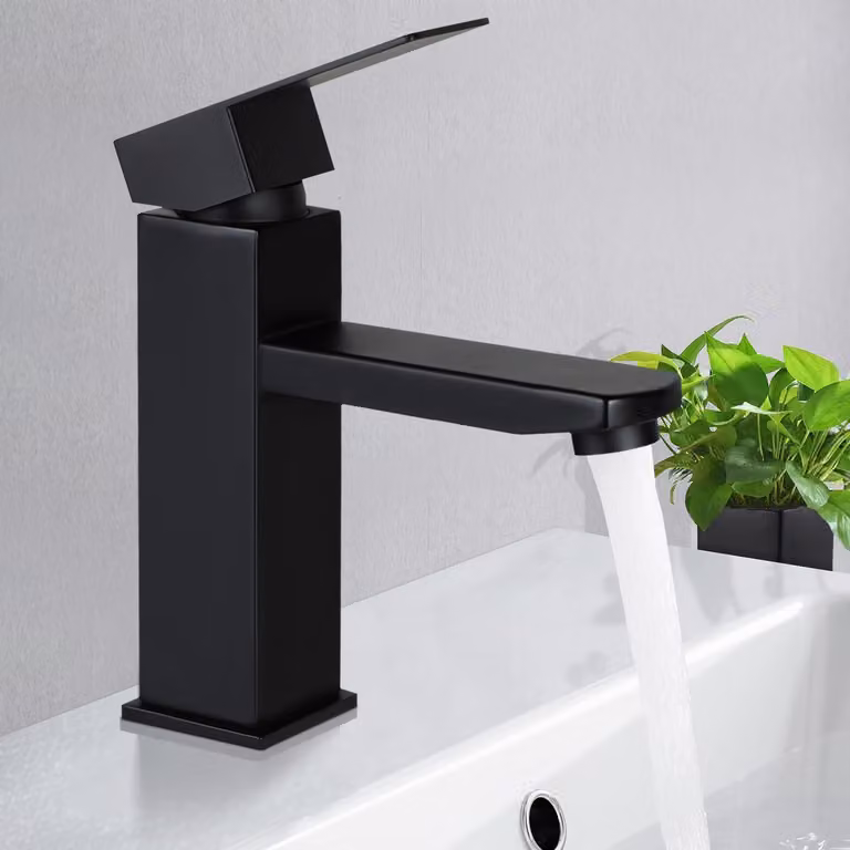 Miscelatore per lavabo, monocomando, nero, acciaio inossidabile, attacco 3/8"