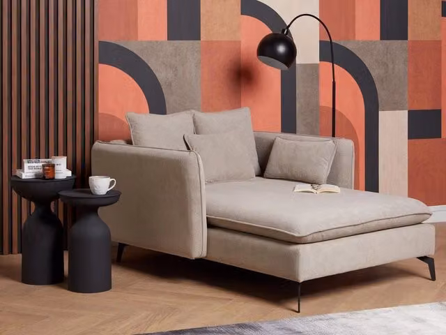 Chaise Lounge BELIANI Beige in Tessuto con Cuscini Inclusi e Rivestimenti Rimovibili, Design Moderno per Soggiorno e Camera da Letto, L/P/H: 159 x 124 x 72 cm