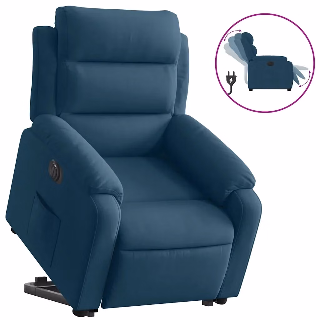 Poltrona Alzapersona Reclinabile Elettrica vidaXL in Velluto Blu con Supporto per la Seduta e Braccioli – 2