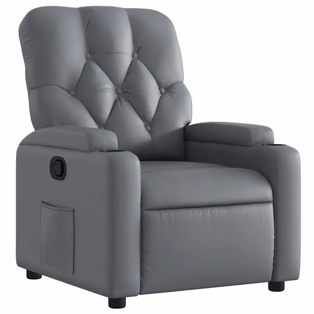 Poltrona Reclinabile Relax vidaXL in Similpelle Grigia con Braccioli e Struttura in Metallo e Legno – 2