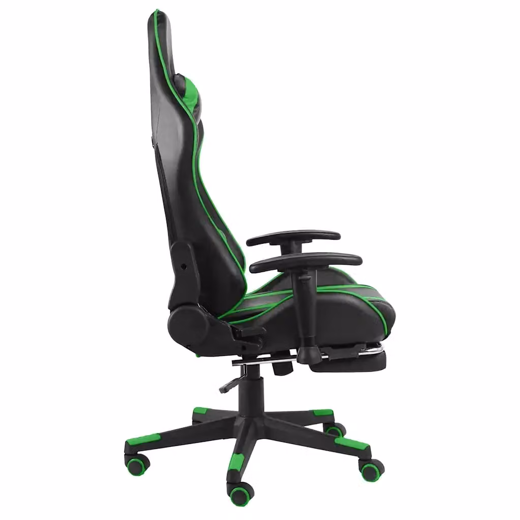 Sedia da Gaming Girevole vidaXL Verde e Nera con Poggiapiedi e Riposogalatelli in Pelle Sintetica – 2