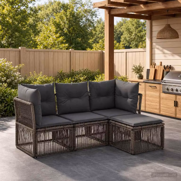 Maison Exclusive - Set da giardino composto da 4 pezzi, divano in rattan sintetico, colore grigio