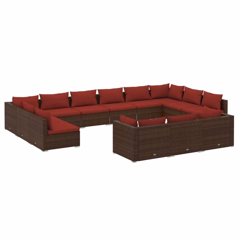 Set Divani da Giardino 13 pz con Cuscini in Polyrattan Marrone