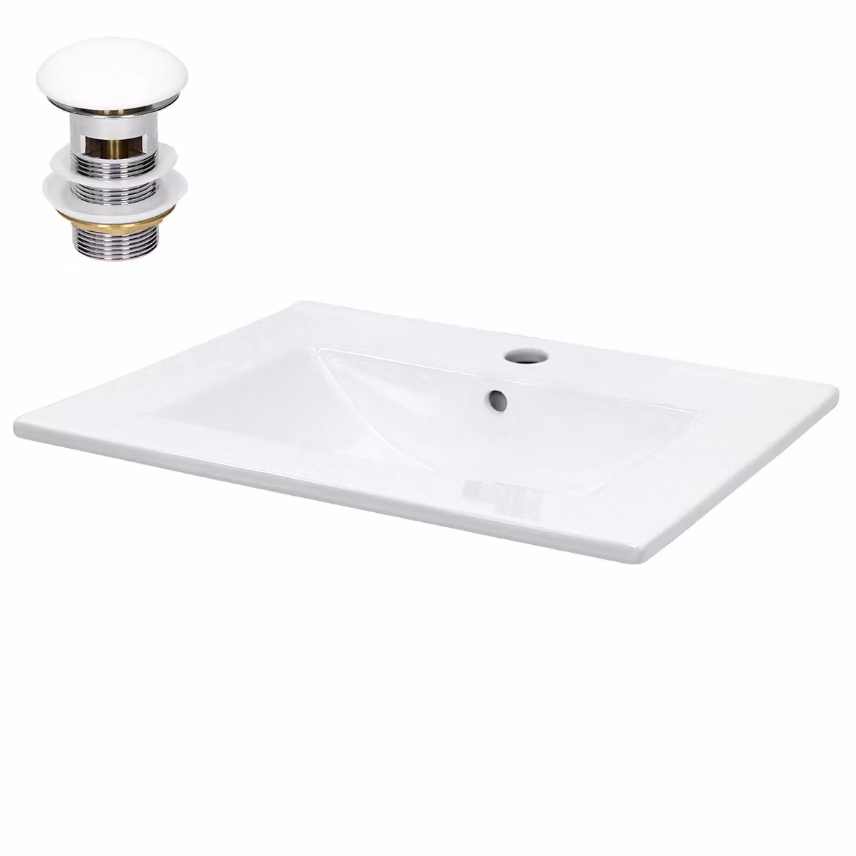 Lavabo LuxeBath Lavabo da appoggio Square, 61x46,5x17,5 cm, bianco, in Vetroceramica, incl. set di scarico con troppopieno