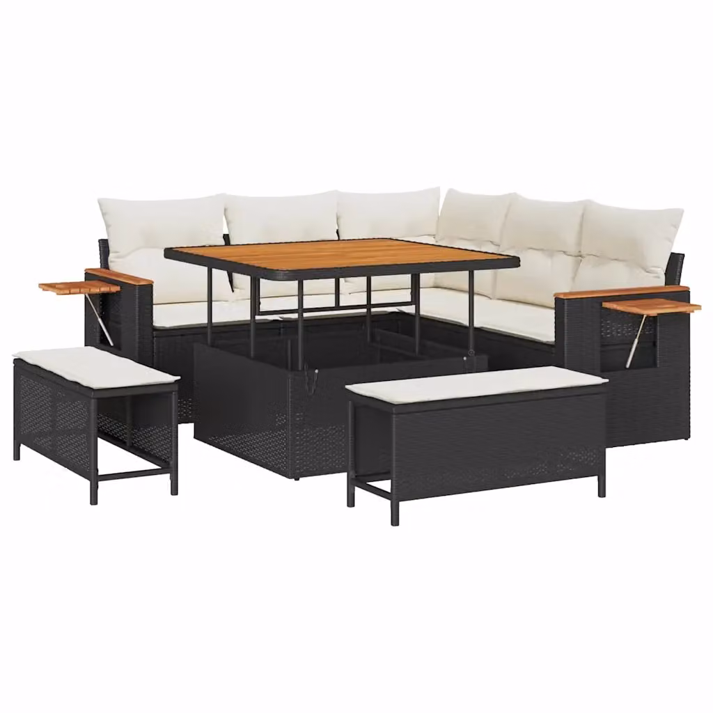 vidaXL Set Divano da Giardino 8 posti a L con Cuscini Nero e Beige – 2