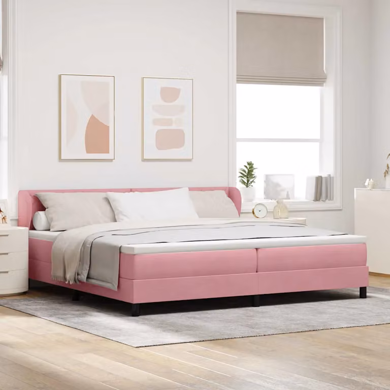 Letto a molle con testiera vidaXL in velluto rosa, L/P/H: 200 x 200 x 88 cm
