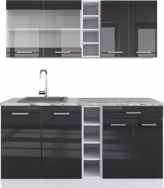 Cucina completa R-Line Antracite lucido/Bianco 160 cm Senza piano di lavoro Vicco