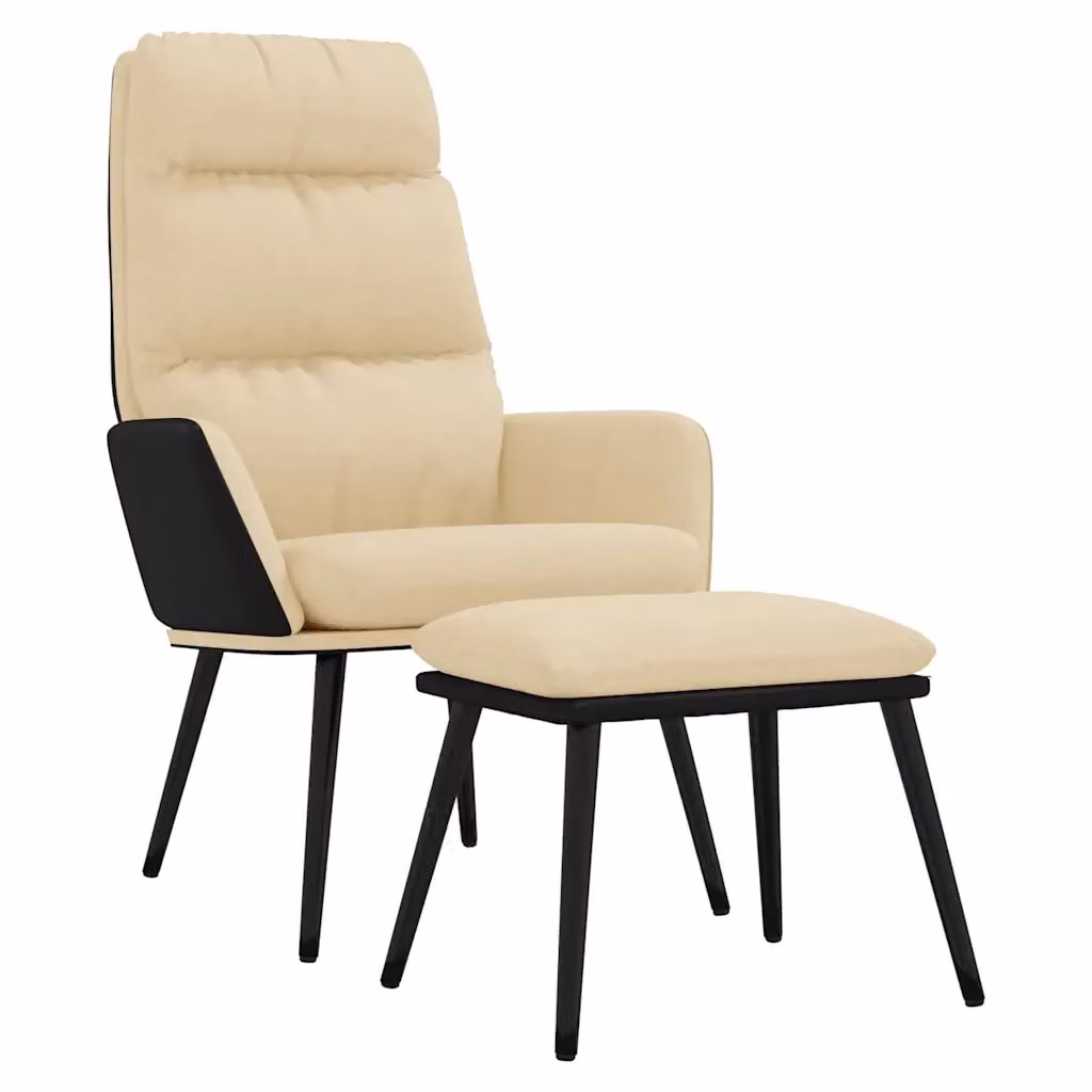 Poltrona Relax con Sgabello Beige in Tessuto e Similpelle con Braccioli e Struttura Moderna – 2