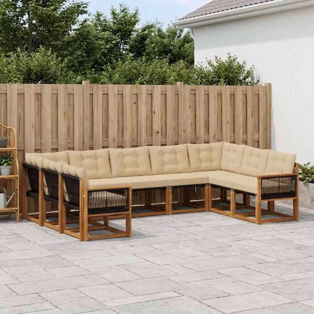 Set di divani da esterno vidaXL 9 pz in legno di acacia con cuscini beige e marrone
