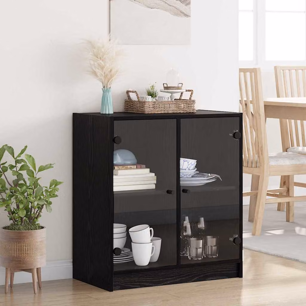 Mobile laterale vidaXL Rovere Nero L: 68 cm, P: 37 cm, H: 75,5 cm