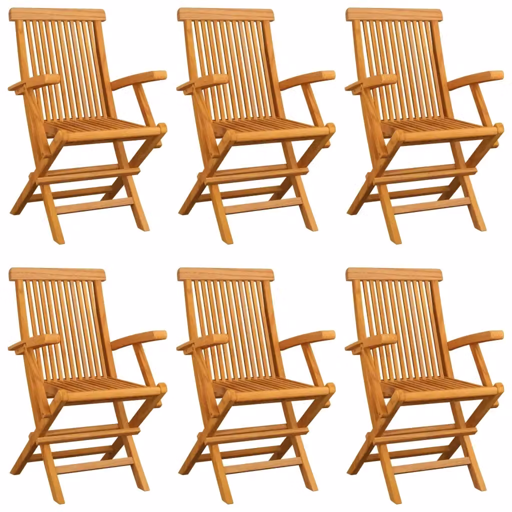 Set di 6 sedie pieghevoli vidaXL in legno massello di teak con cuscini color crema per giardino e terrazzo – 2