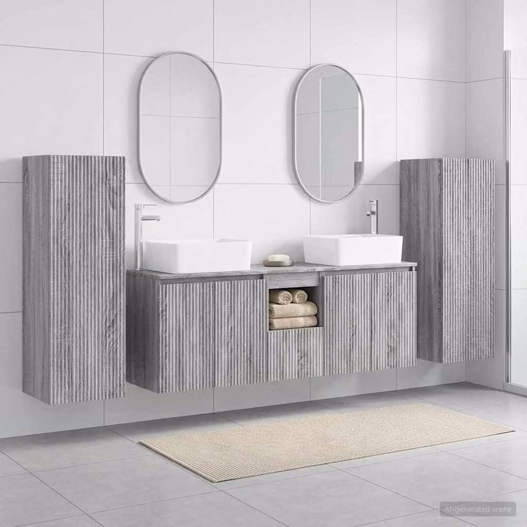 Set di mobili per il bagno moderno vidaXL in 5 pezzi colore grigio con vanità e pensili a muro