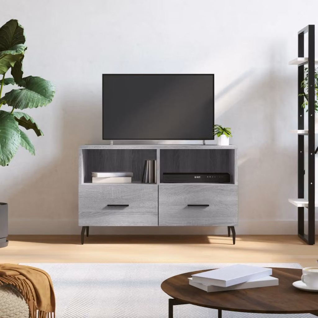 Mobile Porta TV Moderno vidaXL in Legno e Metallo, Grigio, L 80 cm x P 36 cm x H 50 cm