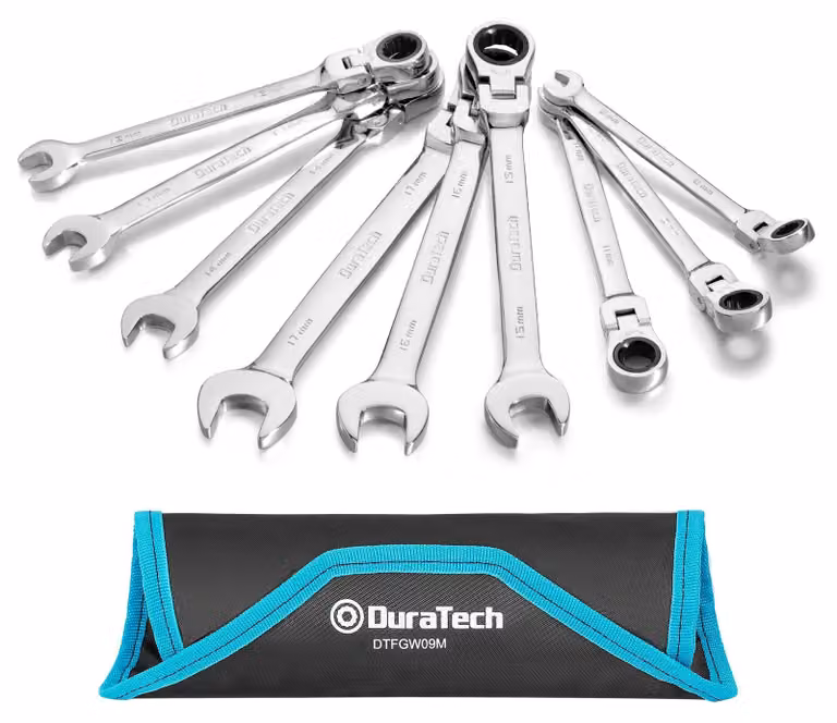 Set di chiavi a bussola con testa flessibile, set di combinazioni, 72 denti, sistema metrico, 9 pezzi