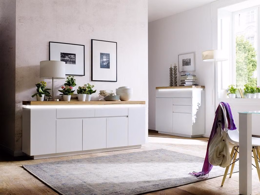 Madia Romina 2 | bianco opaco / rovere massiccio | incl. illuminazione LED