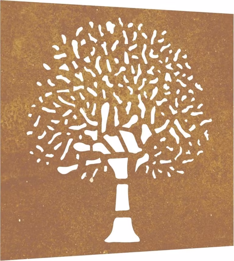 Decorazione Muro da Giardino 55x55 cm Albero in Acciaio Corten
