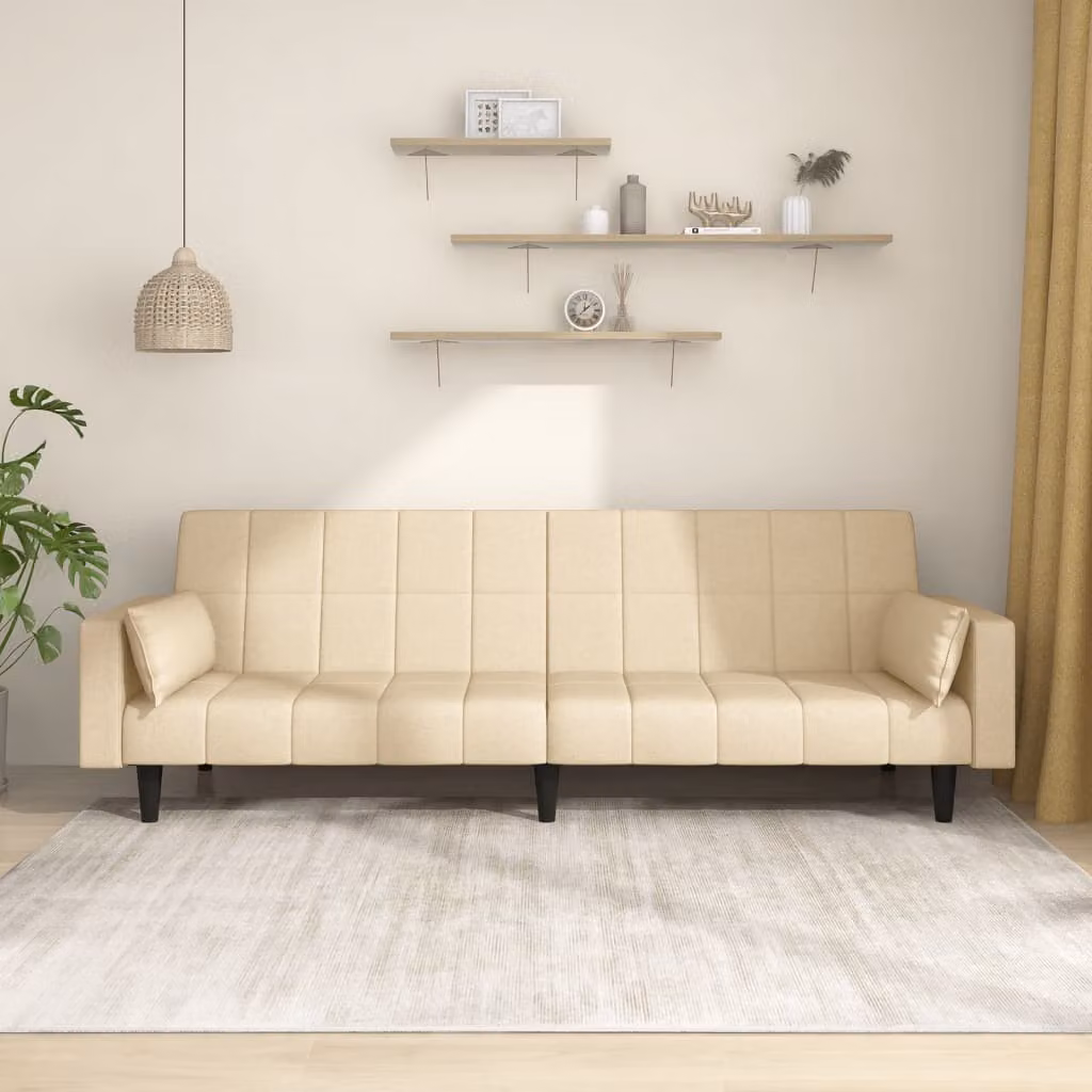 vidaXL Divano Letto Click-Clack Moderno in Tessuto Beige con Cuscini e Struttura in Legno Massello