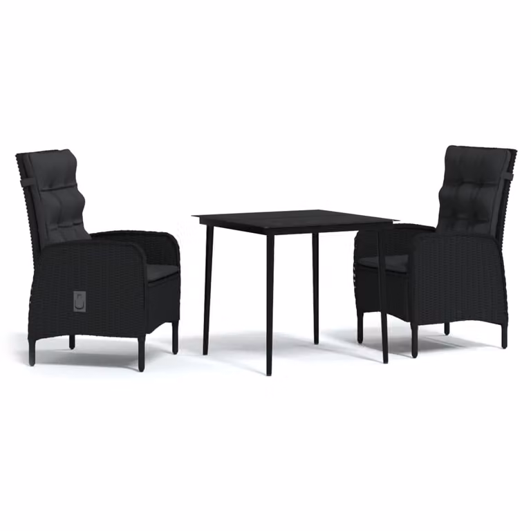 Set da Pranzo da Giardino 3 pz con Cuscini Nero