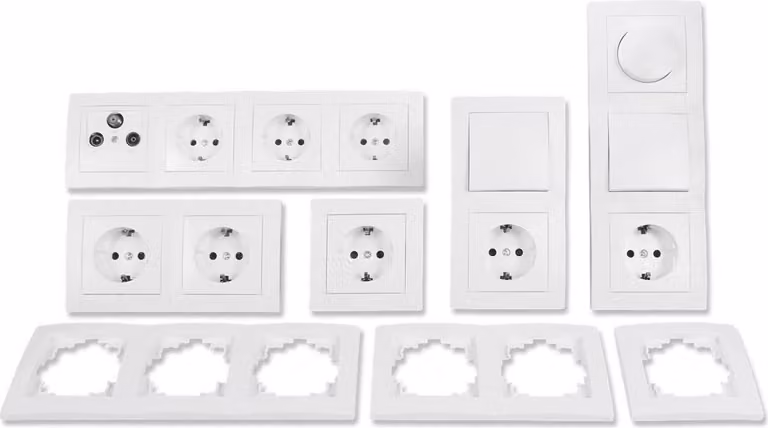 set di interruttori e prese di corrente da 20 pezzi FLAIR "Living area dimmer", bianco, opaco
