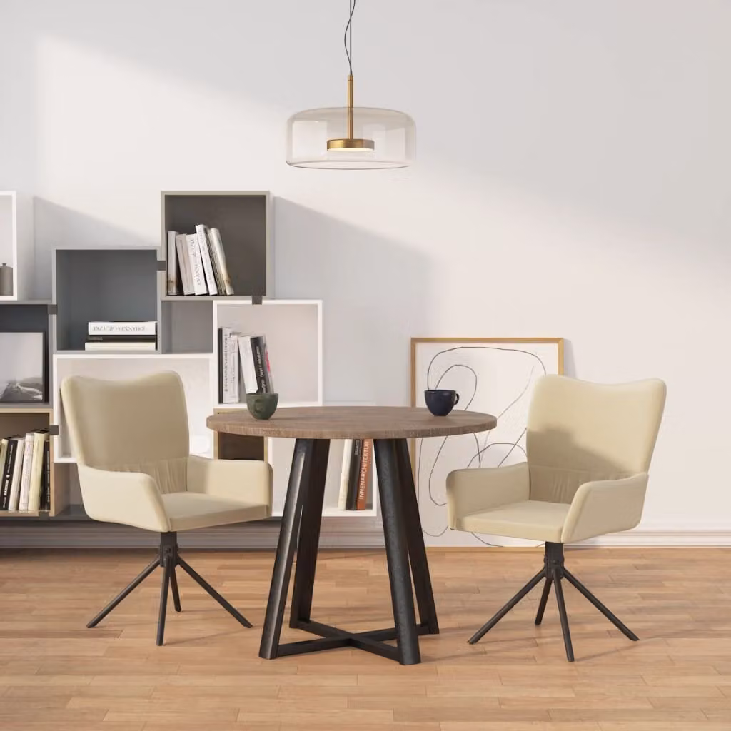 The Living Store Sedie da pranzo 2 pz. Girevoli in velluto crema