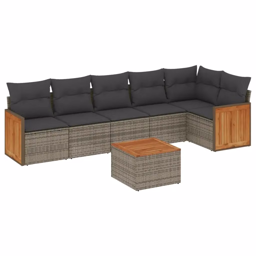 Set di divani da giardino vidaXL in polyrattan grigio con cuscini, tavolino e sedute a L per esterno – 2