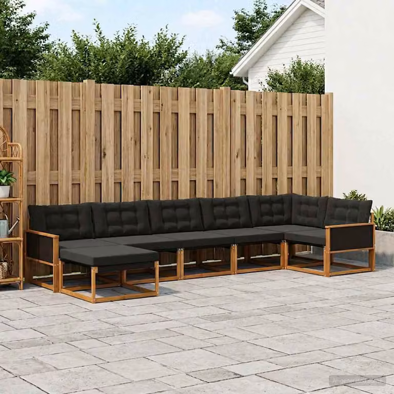 Set di divani da esterno vidaXL 7 pz in legno di acacia con cuscini in textilene, colore marrone e nero