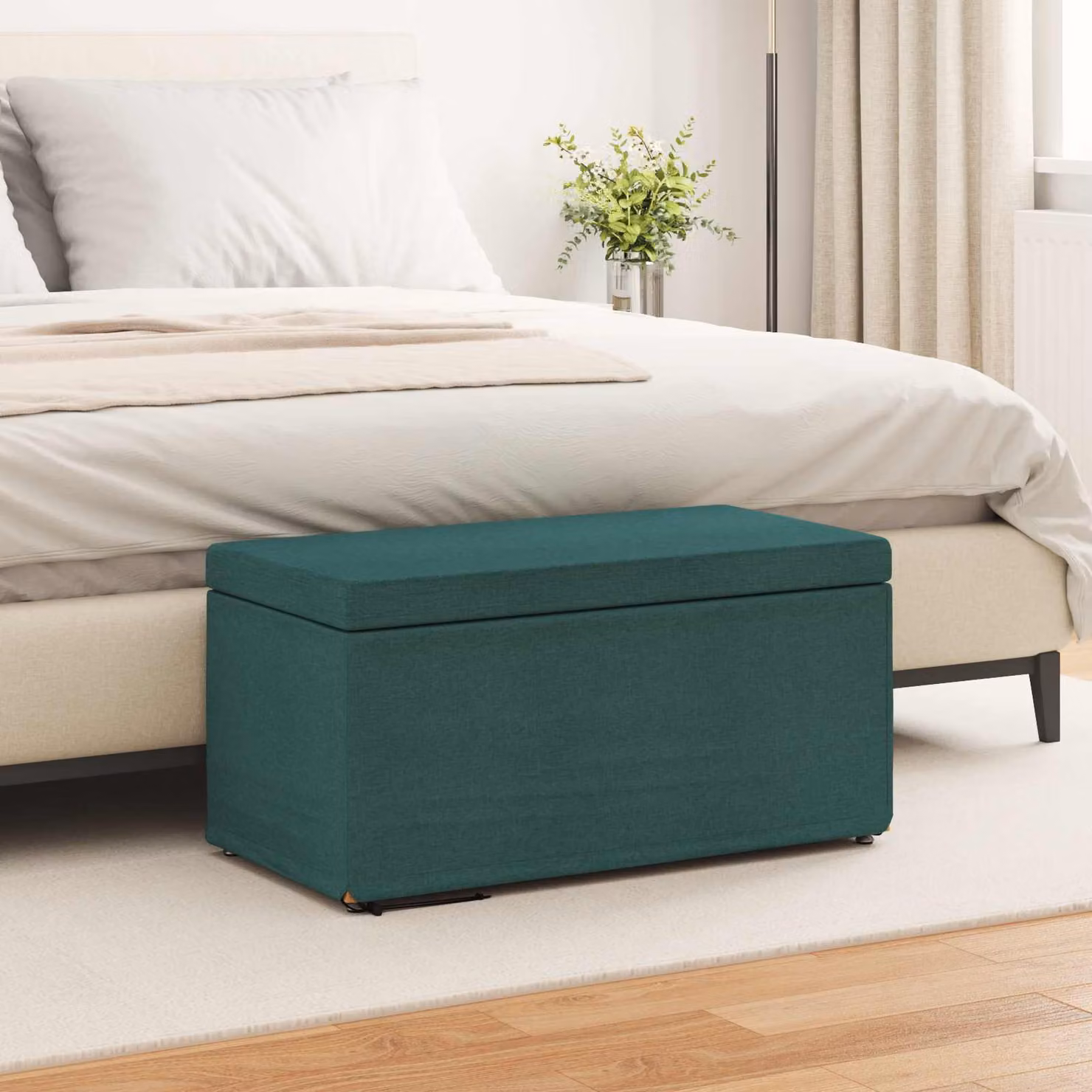 Pouf verde vidaXL in tessuto e legno con design minimalista L: 81 cm, P: 41 cm, H: 40 cm