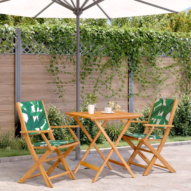 Set da Bistrot vidaXL 3 pz in Legno di Acacia con Motivo Floreale Verde e Marrone