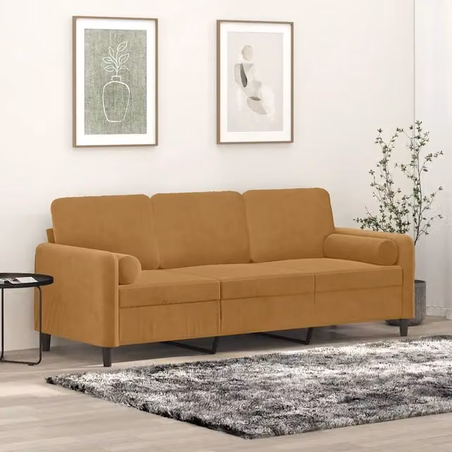 Divano a 3 Posti con Cuscini Marrone 180 cm in Velluto 3200898