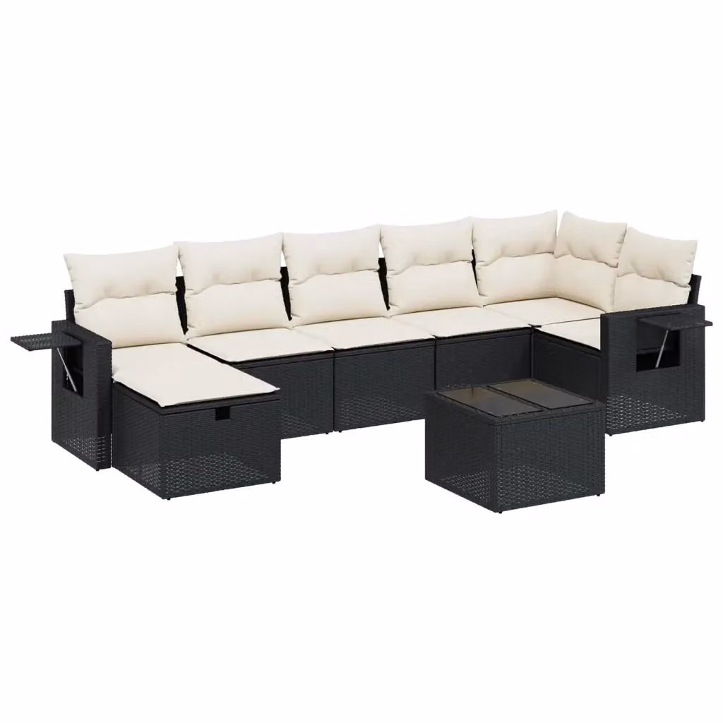 Set Divani da Giardino a L vidaXL con 8 Pezzi, Polyrattan e Cuscini Bianchi e Neri con Tavolino e Ottoman – 2