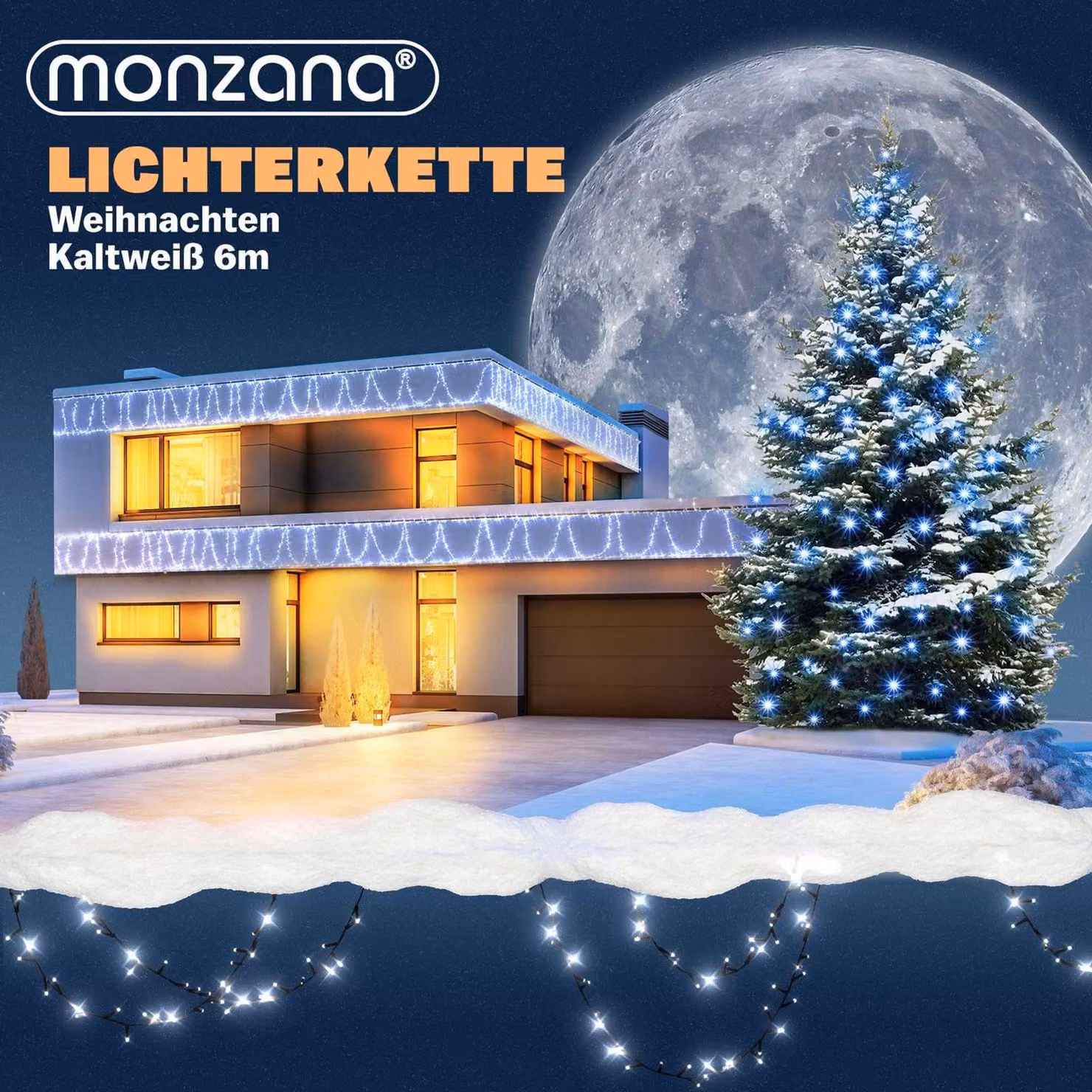 Catena luminosa 6 m 100 LED blu, timer, per interni/esterni
