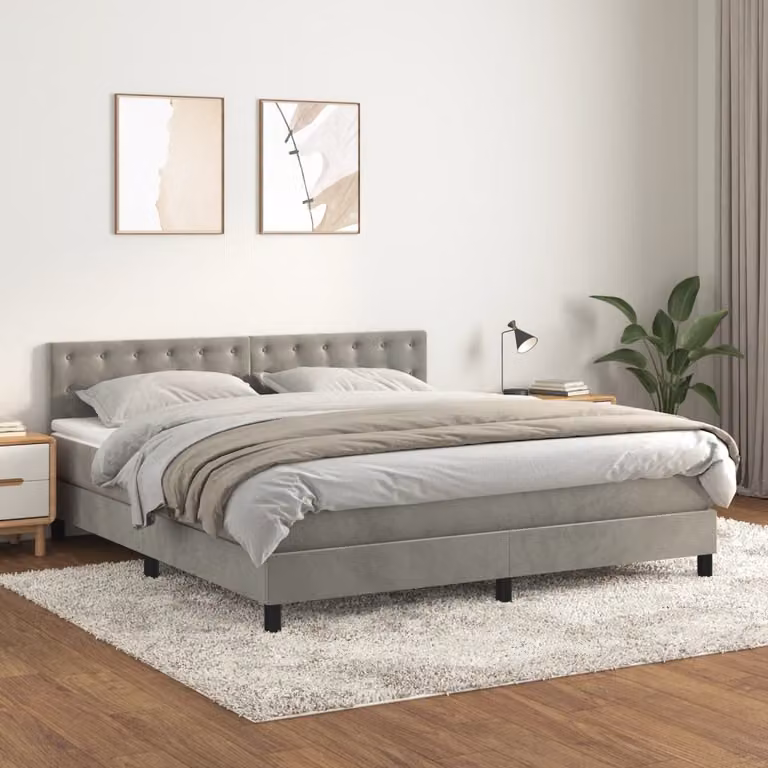 vidaXL Letto Ibrido con Giroletto a Molle e Materasso in Velluto Grigio Chiaro e Bianco, L/P: 180 x 200 cm